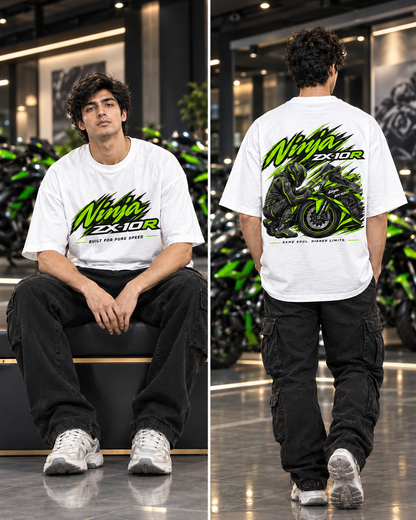 Ninja ZX-10R Inspired White Oversized T-Shirt for Men | Superbike Graphic Tee