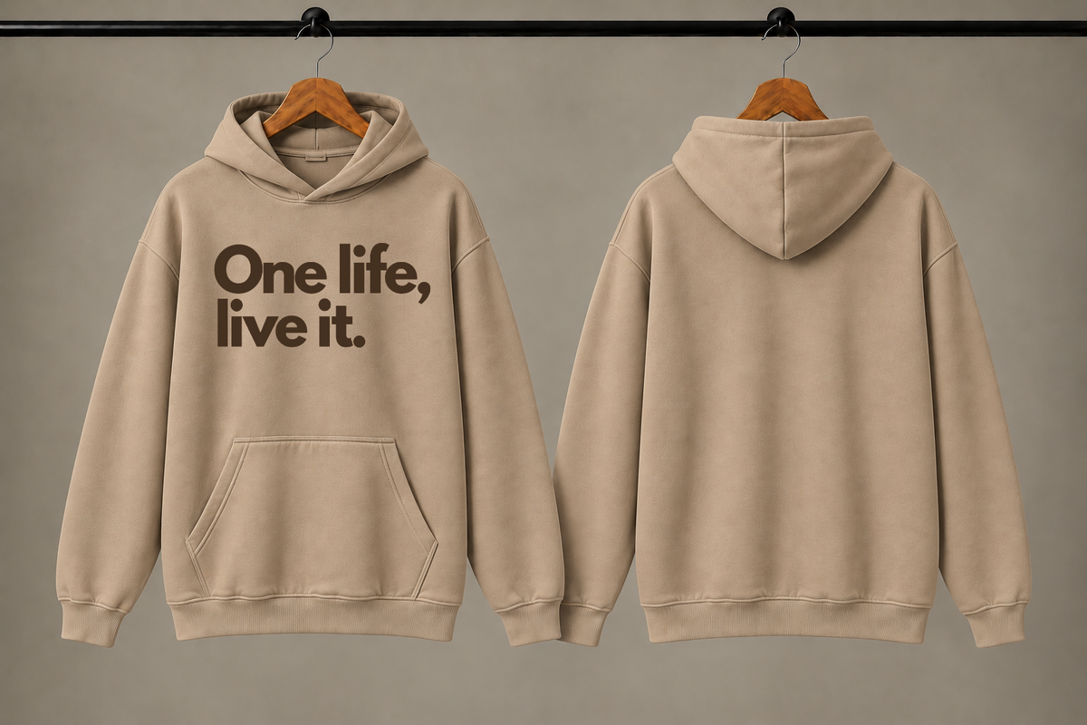 ONE LIFE Unisex Graphic Printed Beige Hoodie