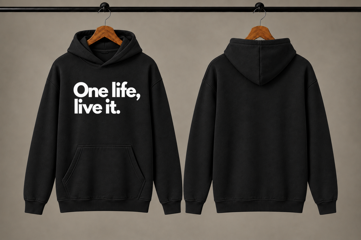 ONE LIFE Unisex Graphic Printed Black Hoodie