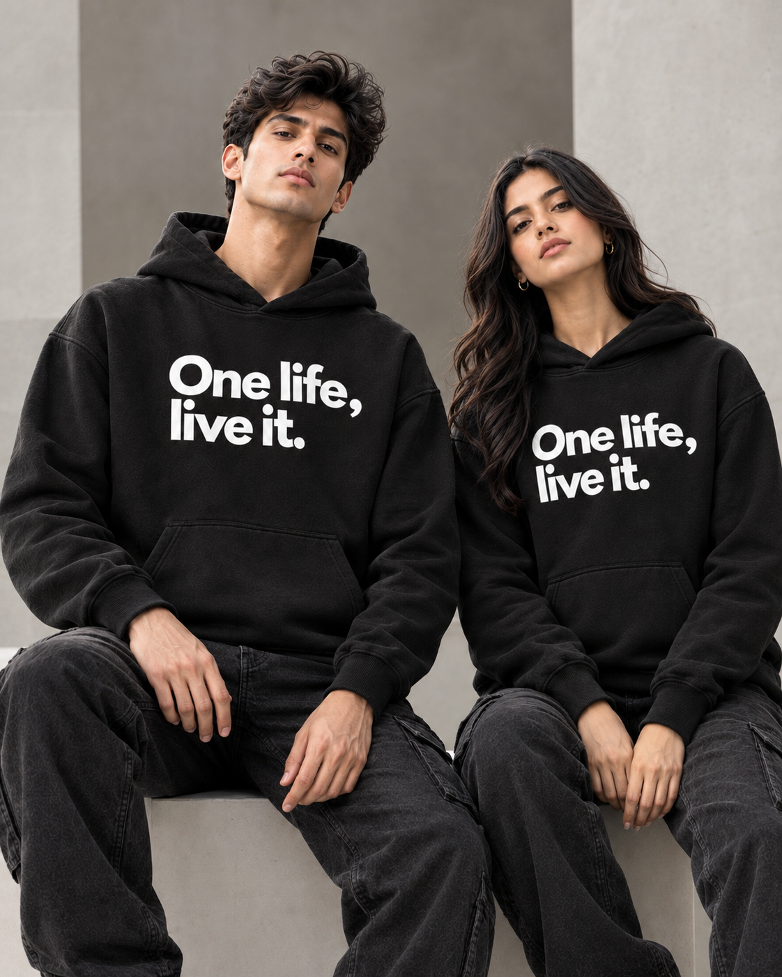 ONE LIFE Unisex Graphic Printed Black Hoodie