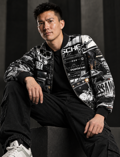 Men's Porsche Black & White Print Bomber Jacket
