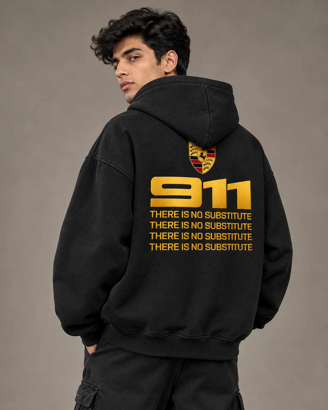 Porsche 911 Automotive Graphic 430 GSM Oversized Black Hoodie