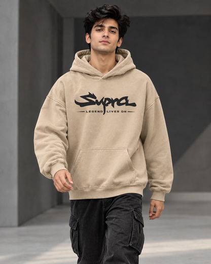 Supra Automotive Graphic Oversized 430 GSM Beige Hoodie