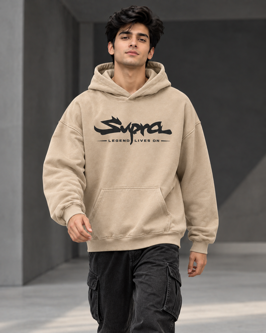 Supra Automotive Graphic Oversized 430 GSM Beige Hoodie