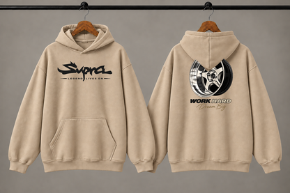 Supra Automotive Graphic Oversized 430 GSM Beige Hoodie