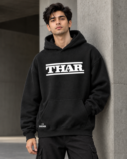 THAR Off-Road Adventure Graphic 430 GSM Black Oversized Hoodie
