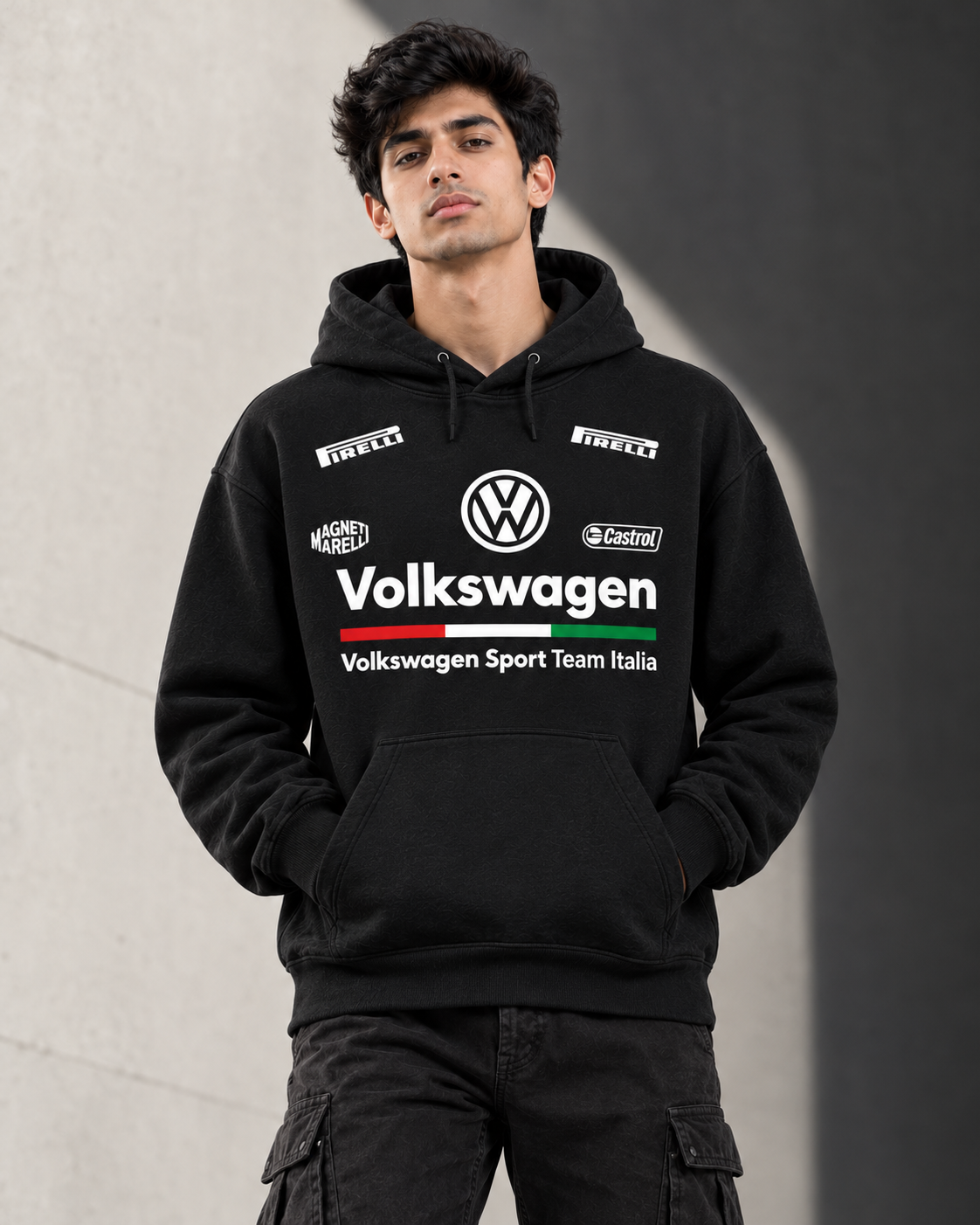 VW Men's Black Motorsport Graphic Hoodie
