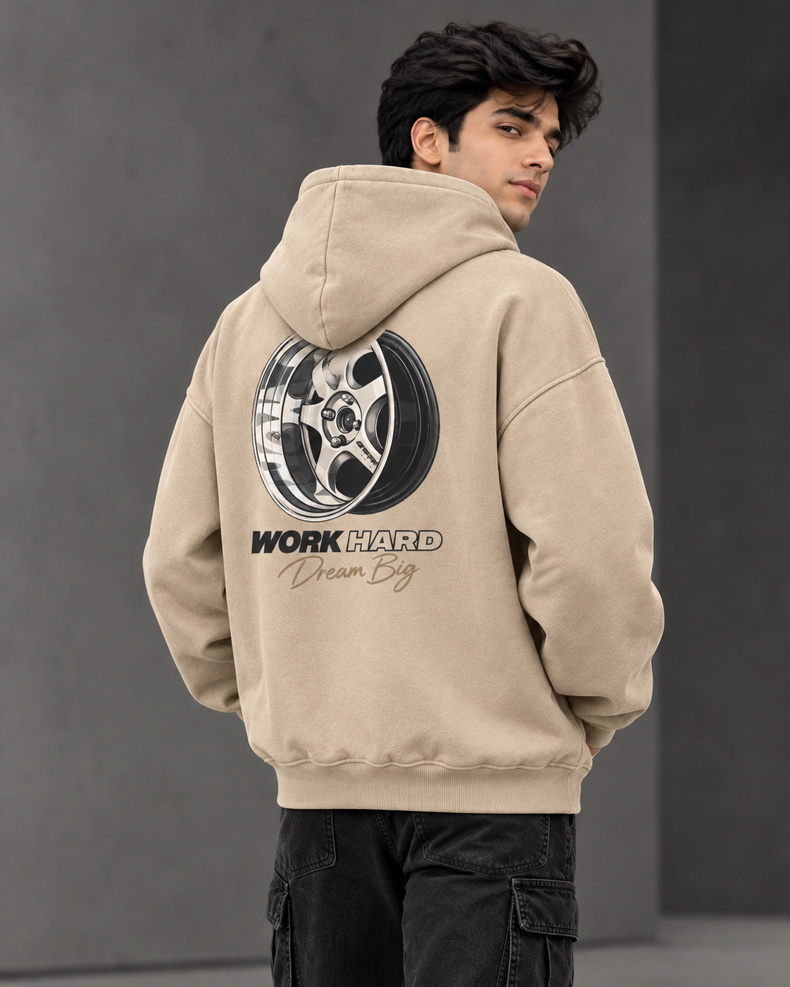 Supra Automotive Graphic Oversized 430 GSM Beige Hoodie